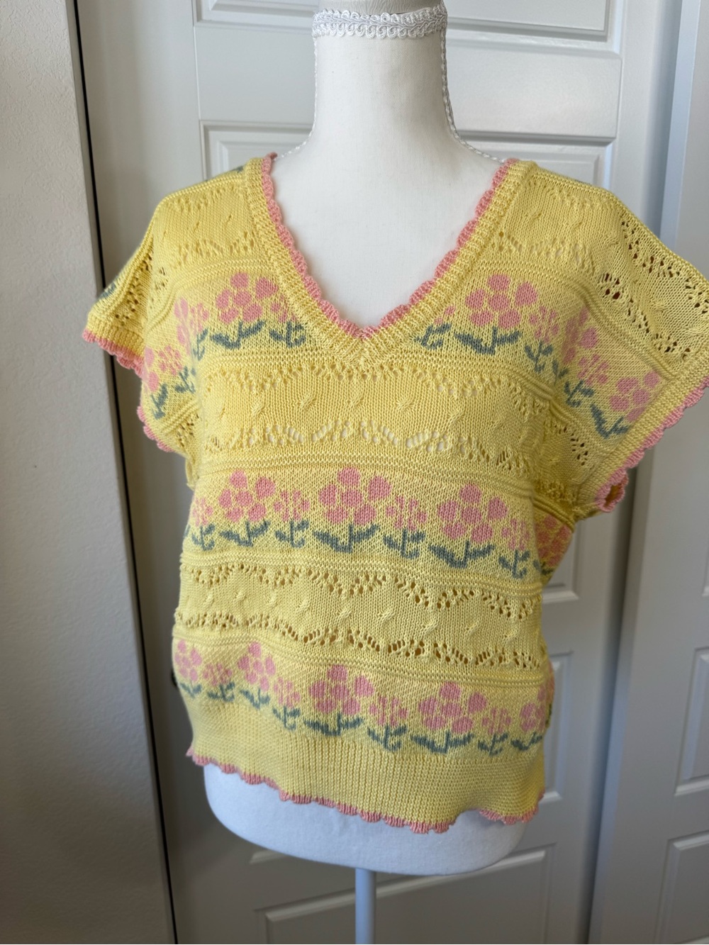 Altar'd State Yellow Knit V-Neck Floral Sweater Top